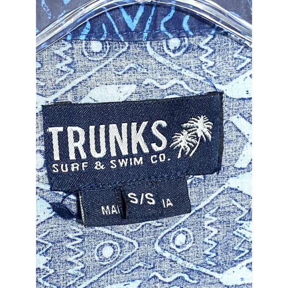 Trunks Surf & Swim Artsy Fish Blue Button Shirt Mens S Hawaiian Retro Tropical - Picture 5 of 8
